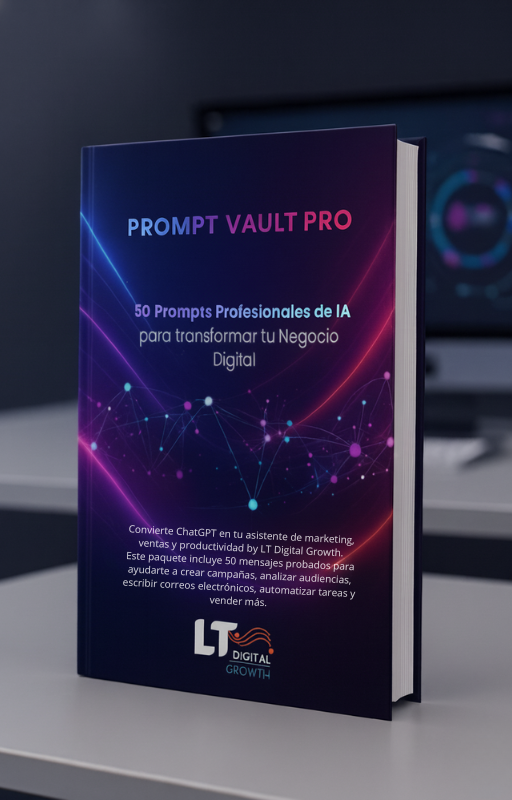 Portada 3D Prompt Vault Pro por Luis Tencio - Librería de prompts de IA